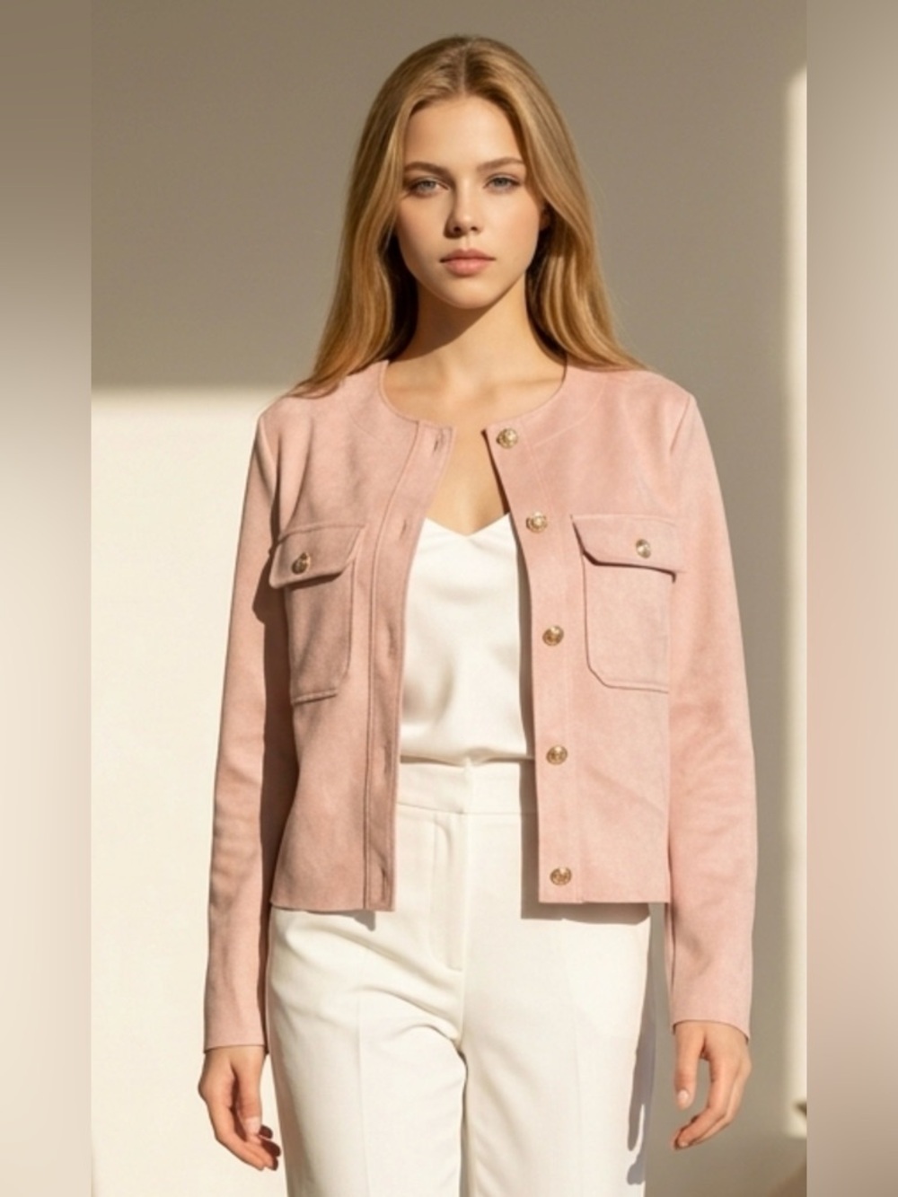Zara Soft Pink Button-Front Blazer Jacket